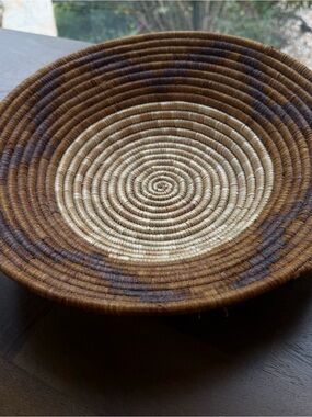 Handwoven Decorative Coil Basket in Brown and Cream
